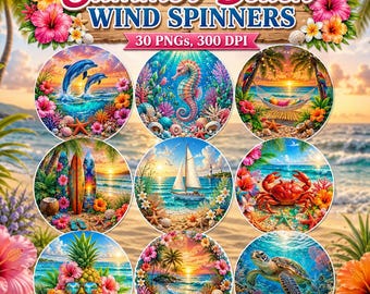 Rund vindspinnarkonst på sommarstranden | Tropiska kustscener (digital nedladdning)
