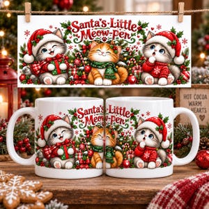 Merry Mischief Kittens 355 ml muggomslag, sublimeringsdesigner för julkatt (10 PNG)