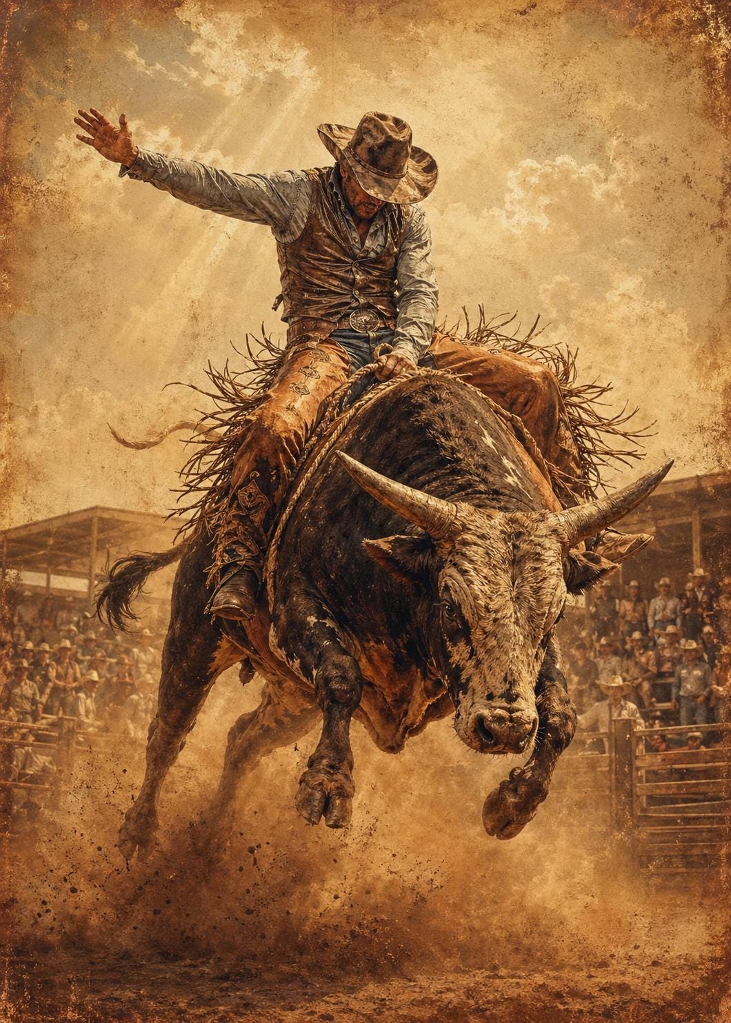 Vintage Rodeo Poster, Western Cowboy Bull Riding Art Print (digital ...