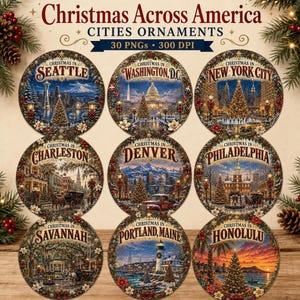 Christmas City PNG Bundle, 30 Ornament Clipart Designs | 300 DPI Digital Download