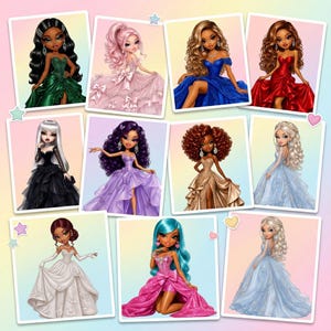 Fashion Diva Doll Clipart, Glamorous Girl Graphics, PNG Bundle (Digital Download)