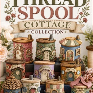 Sewing Cottage PNG, 40-Piece Thread Spool Clipart | 300 DPI Digital Download