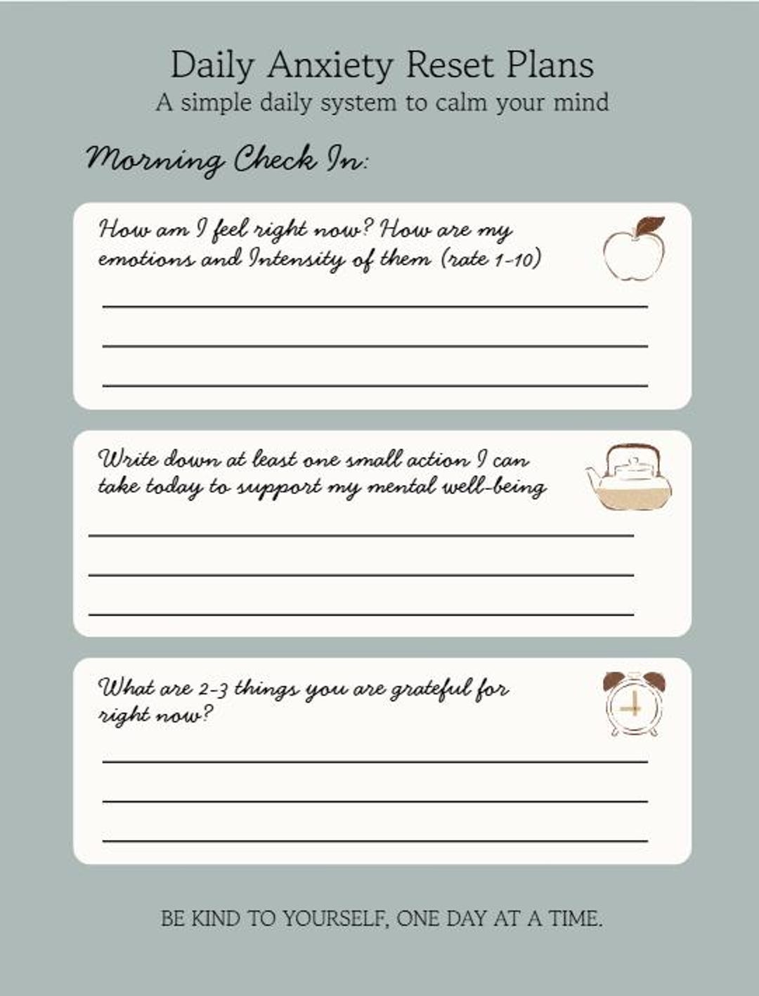 Daily Anxiety Reset Plan Printable | Mental Health Planner | Anxiety ...
