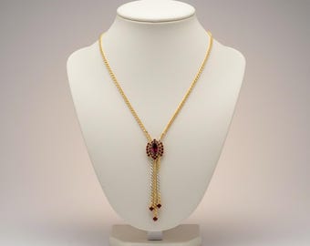 Vintage Hobe Gold-tone Serpentine S-Link Chain Rhinestone Y Necklace