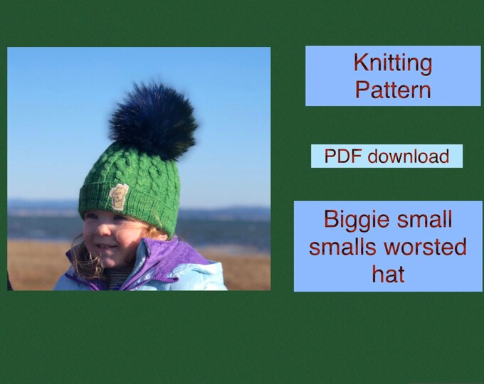 Knitting Pattern, Hat Pattern,  Biggie Small Smalls Hat, Malabrigo Worsted Yarn, Worsted weight hat pattern, fold up brim hat pattern