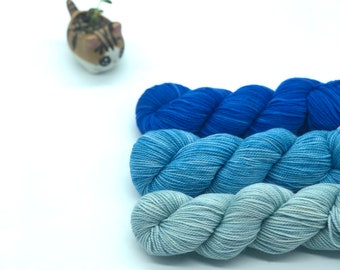 Koigu KPM blue fade set, fingering weight yarn, blue merino wool yarn