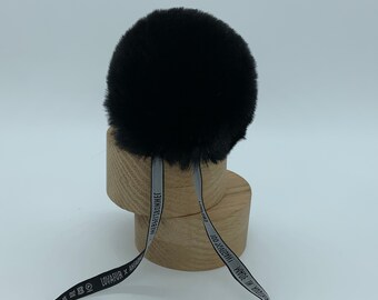 Aheadhunter faux fur Pom Pom, Kids Faux Fur Rex PomPons, hat topper, knit crochet supplies, Black