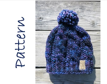 Hat Knitting Pattern, Super Chunky Cable Hat, Malabrigo Rasta Hat Pattern, Easy Knitting Pattern