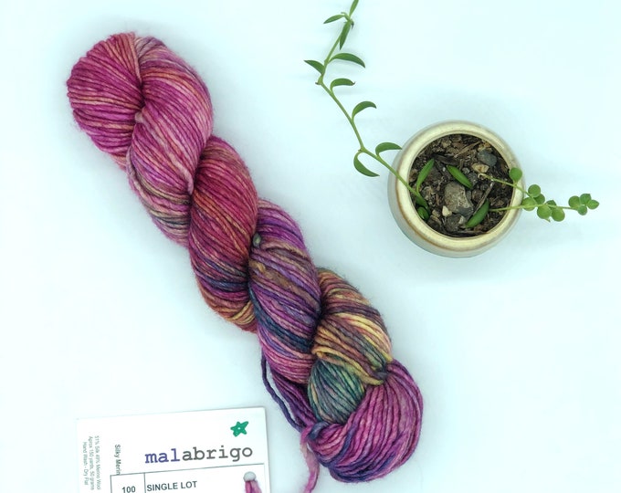 Malabrigo Silky Merino, Dk weight yarn, single lot, pink and multi