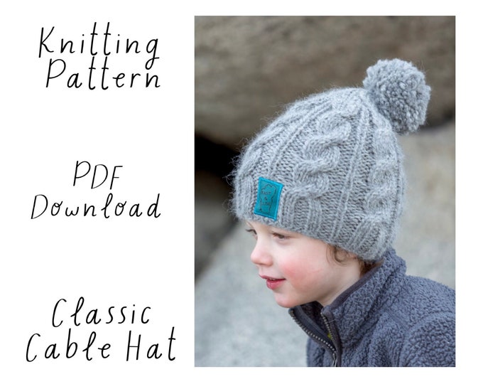 Hat Knitting Pattern, Classic Cable Hat, bulky yarn knitting pattern, hat knitting pattern, PDF Download
