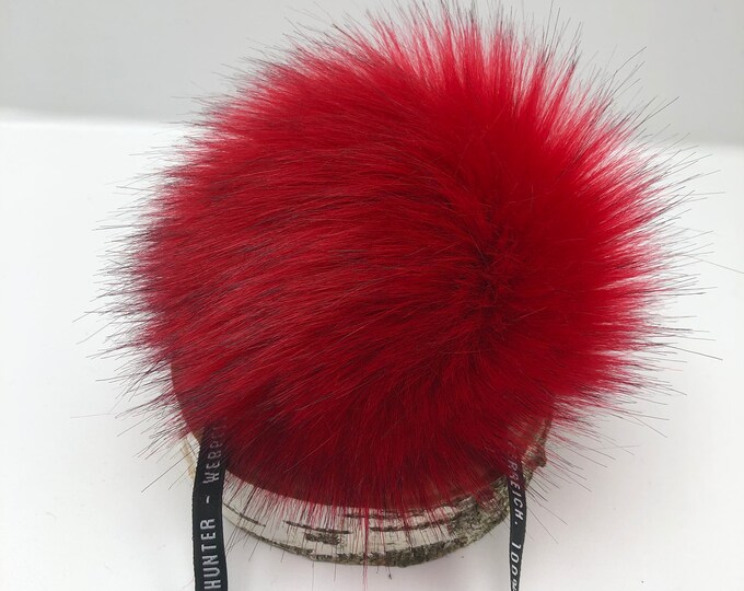 Aheadhunter faux fur Pom Pom - Premium "fox" Pom Pom -Scarlet  color - hat topper - knit crochet supplies