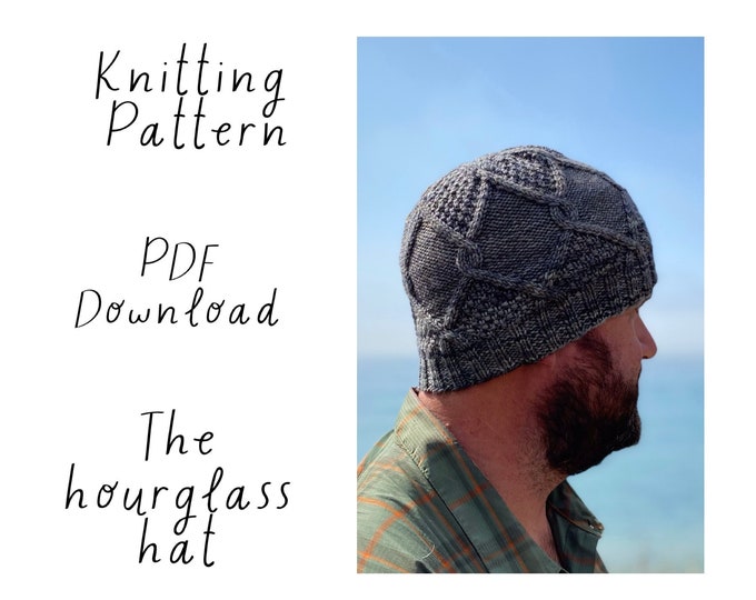 Knitting Pattern, Hat Pattern, cable and seed stitch hat pattern, Worsted weight hat pattern, PDF download