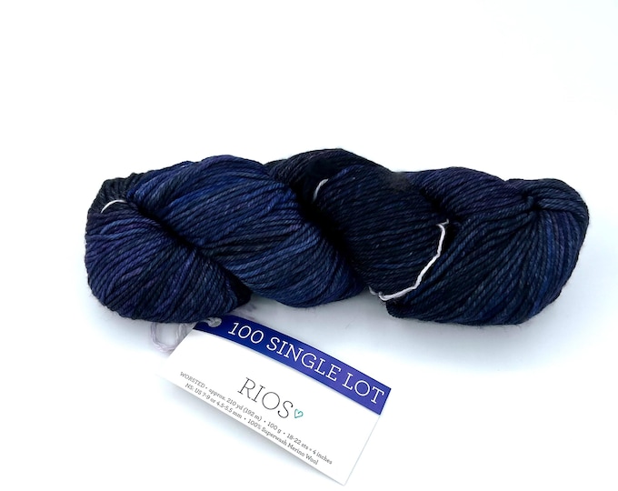 Malabrigo Rios Yarn + Hat Knitting Pattern, Worsted, 100% Merino Wool, single lot, navy blue