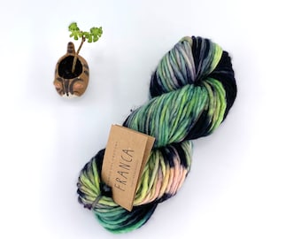 Franca Yarn by Manos del Uruguay, Light Super Bulky, 100% Superwash Merino Wool, Maléfica, Black, pink, green, yellow, Merino Yarn