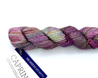 Malabrigo Caprino Yarn, Merino Cashmere Sport DK, Hand Dyed Pink Purple Green, 50g 164 yds