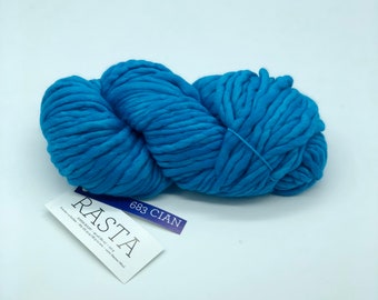 Malabrigo Rasta Yarn, Super Bulky, 100% Merino Wool, Cian, Blue Merino Wool