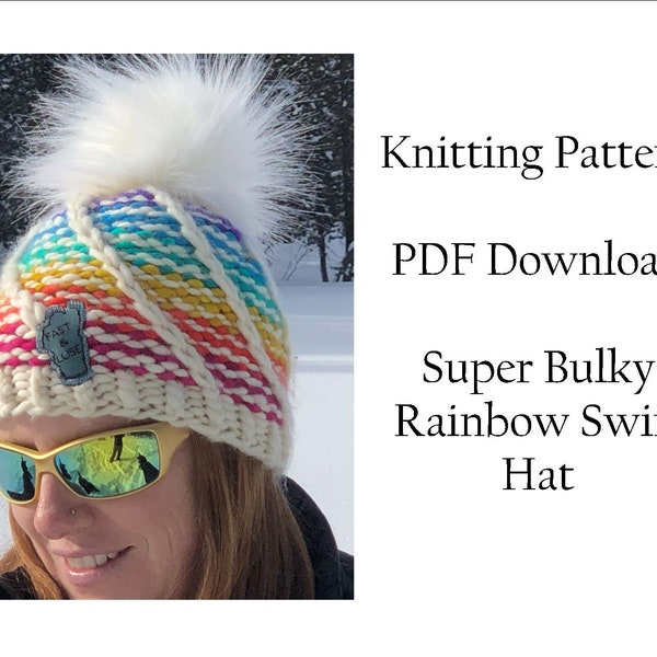 Hat Knitting Pattern, Super Chunky Rainbow Swirl Hat Pattern, Malabrigo Rasta Hat Pattern, Rainbow Knitting Pattern