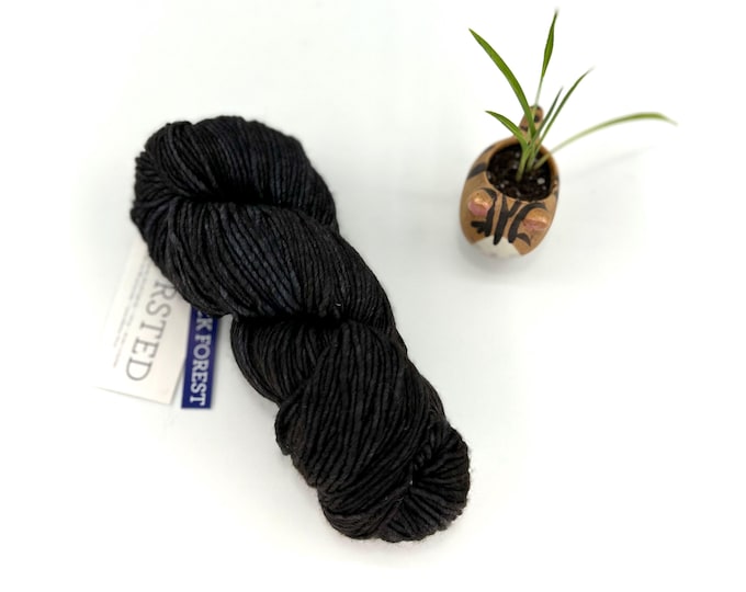Malabrigo Worsted Yarn + Hat Knitting Pattern, Worsted, 100% Merino Wool, black forest