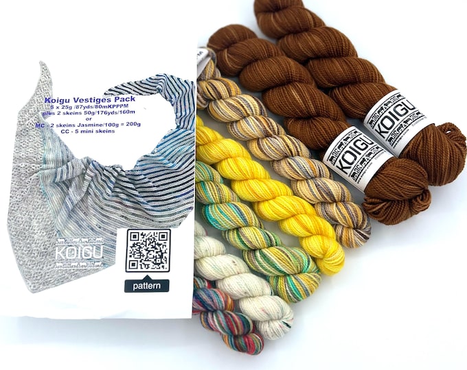 Vestiges Shawl Yarn Pack, Chamomile colorway, Koigu KPM and KPPPM yarn, fingering weight, 100% Merino Wool