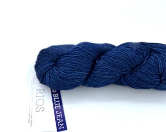 Malabrigo Rios Yarn, Worsted, 100% Merino Wool, dark blue, 210 blue jean