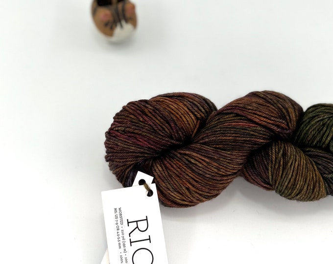 Malabrigo Rios Yarn + Hat Knitting Pattern, Worsted- 100% Merino Wool, Dark earth tones, no dye lot