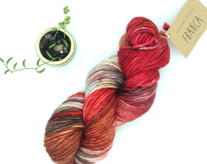 Franca Yarn by Manos del Uruguay,Light Super Bulky, 100% Superwash Merino Wool, Andulusia, Red Organe, Gray White Merino Yarn