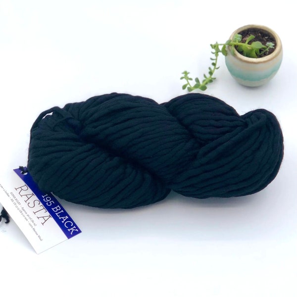 Malabrigo Rasta Yarn, Super Bulky, 100% Merino Wool, Black, RAS195, Black Merino Wool
