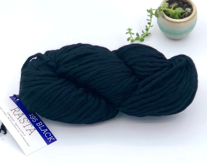 Malabrigo Rasta Yarn, Super Bulky, 100% Merino Wool, Black, RAS195, Black Merino Wool