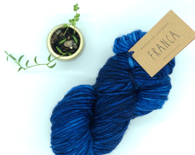 Franca Yarn by Manos del Uruguay,Light Super Bulky, 100% Superwash Merino Wool, Deep Sea, tonal blue,  Merino Yarn