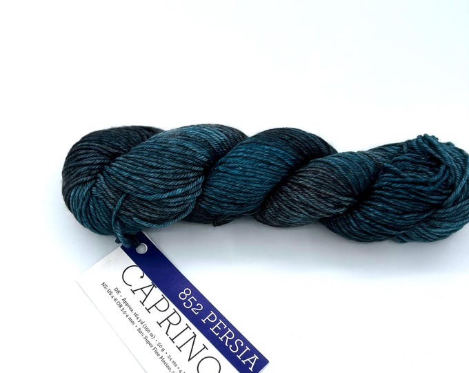 Malabrigo Caprino Yarn, Merino Cashmere Sport DK, Hand Dyed Teal Charcoal, 50g 164 yds