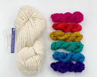 Rainbow Swirl Hat Kit- Merino wool yarn and knitting pattern, Malabrigo Rasta Yarn, White Base