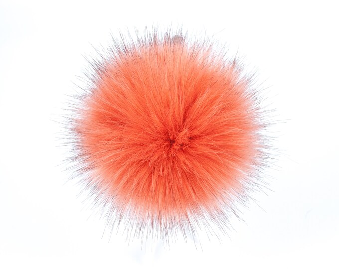 Aheadhunter faux fur Pom Pom - Premium "fox" Pom Pom - Papaya color - hat topper - knit crochet supplies
