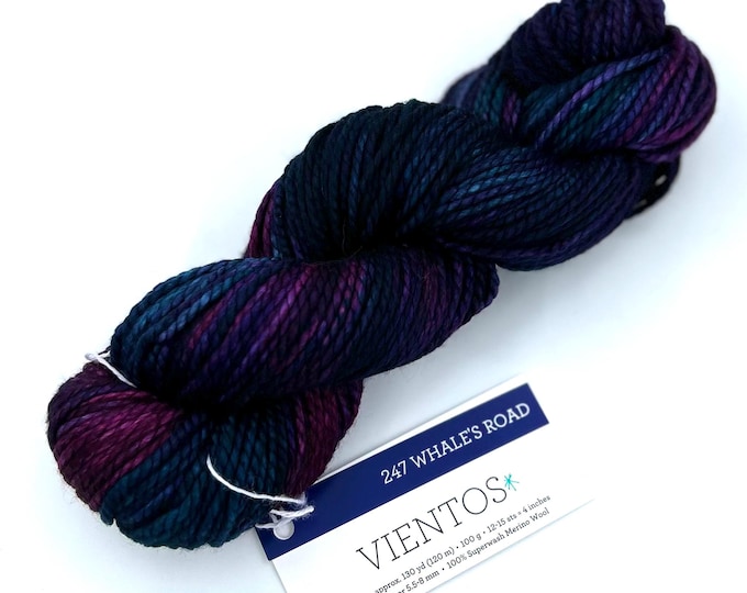 Malabrigo Vientos Yarn, Whale’s Road, 247, Bulky, 100% Superwash Merino Wool.