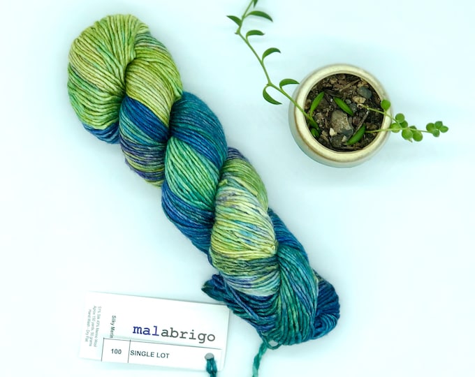 Malabrigo Silky Merino, Dk weight yarn, single lot, green and blue