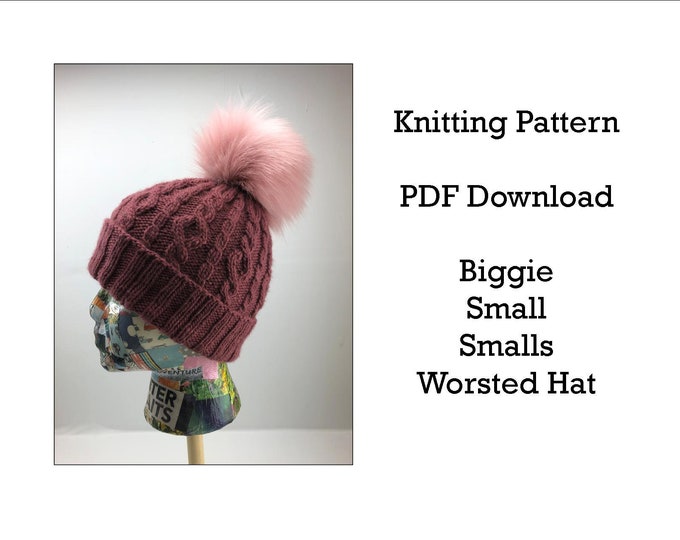 Knitting Pattern, Hat Pattern,  Biggie Small Smalls Hat, Malabrigo Worsted Yarn, Worsted weight hat pattern, fold up brim hat pattern