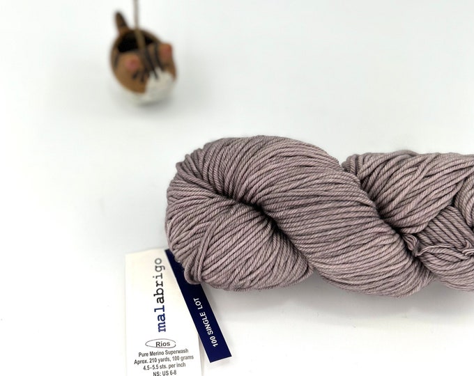 Malabrigo Rios Yarn + Hat Knitting Pattern, Worsted- 100% Merino Wool, no dye lot, Gray with subtle purple hue