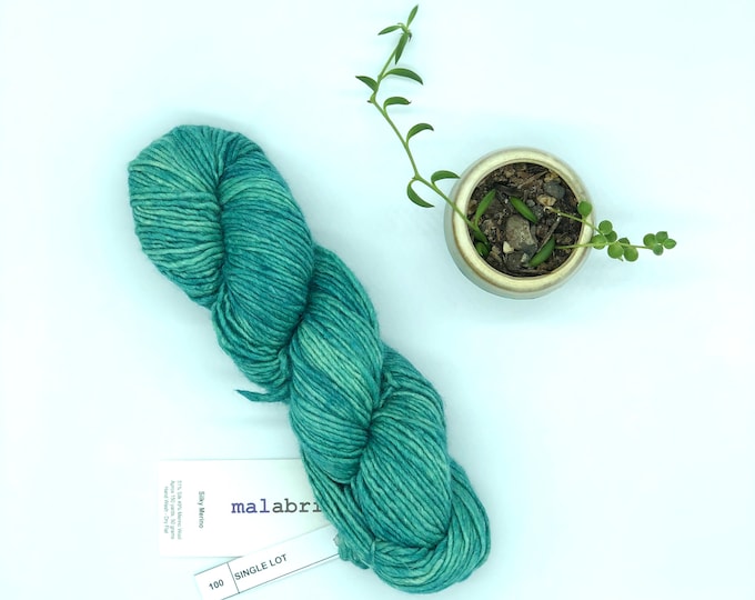 Malabrigo Silky Merino, Dk weight yarn, single lot, green merino silk blend