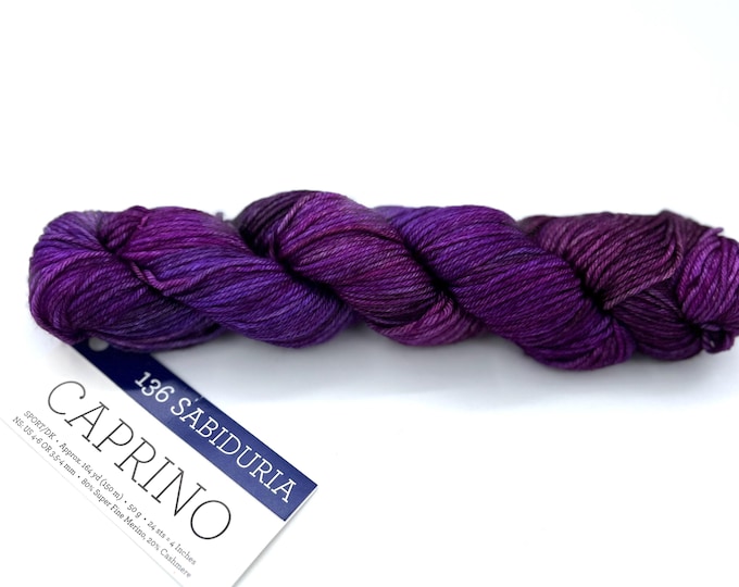 Malabrigo Caprino Yarn, Merino Cashmere Sport DK, Hand Dyed Purple Pink, 50g 164 yds