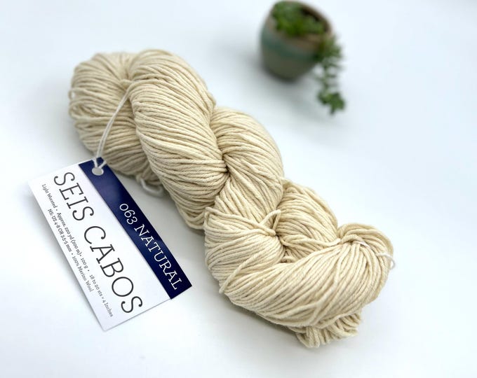 Malabrigo Seis Cabos yarn, Light Worsted weight, 100% Superfine Merino Wool, natural