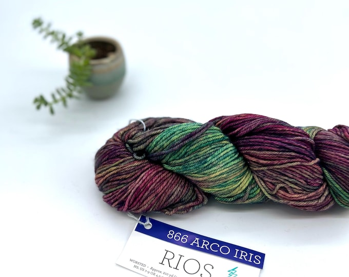 Malabrigo Rios Yarn + Hat Knitting Pattern, Worsted weight,  100% Merino Wool, 866 Arco Iris