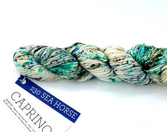Malabrigo Caprino Yarn, Merino Cashmere Sport DK, Hand Dyed White Green Blue, 50g 164 yds