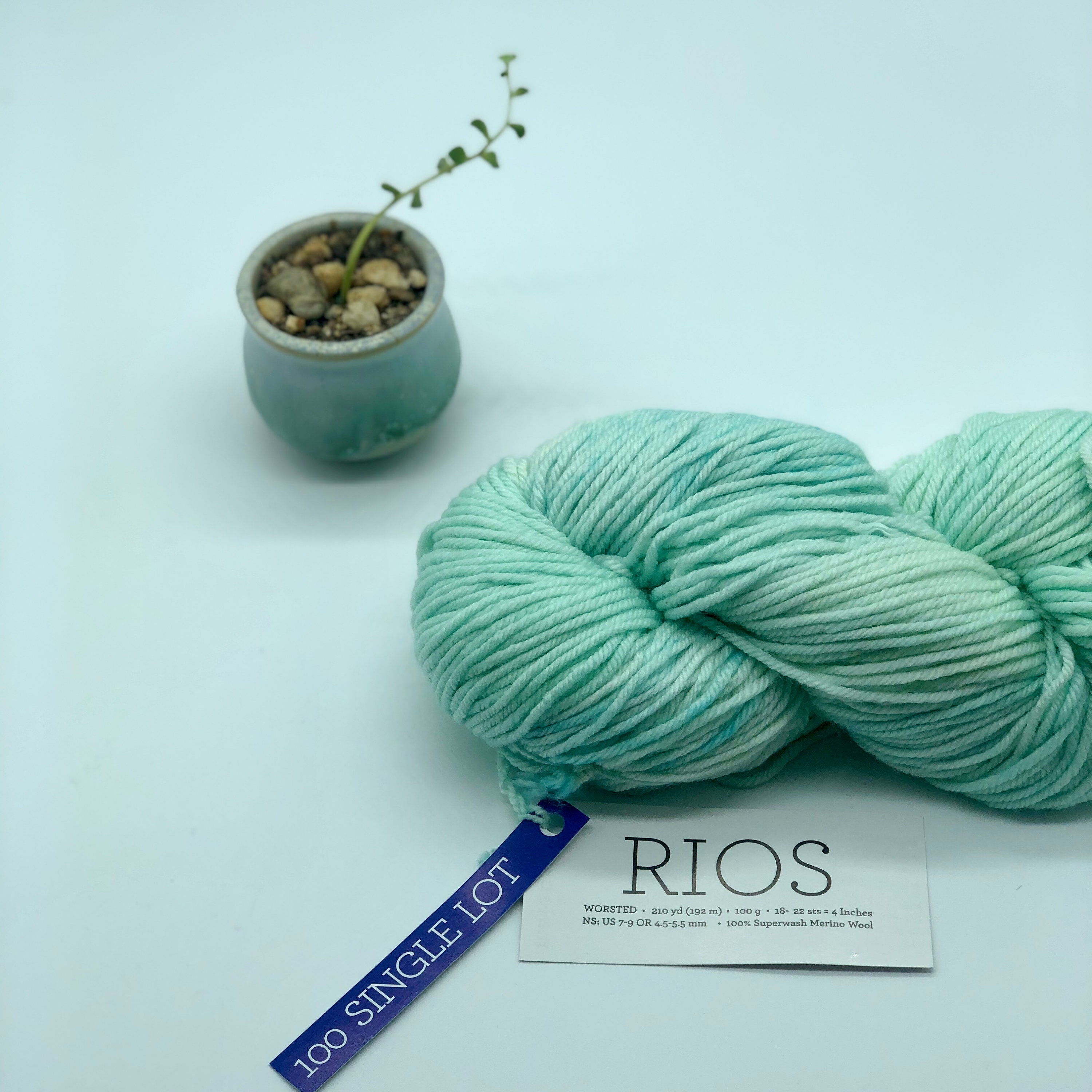 Malabrigo Rios Yarn Hat Knitting Pattern, Worsted weight, 100 Merino Wool, light Green, no dye lot