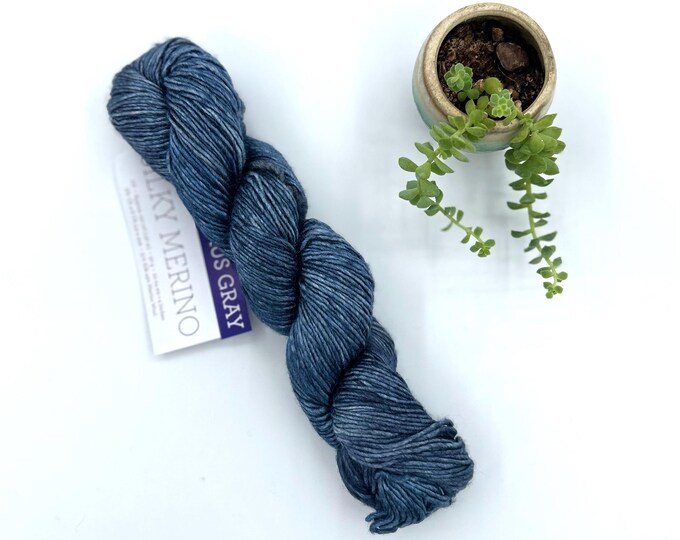 Malabrigo Silky Merino, Dk weight yarn, cirrus gray, blue merino silk blend