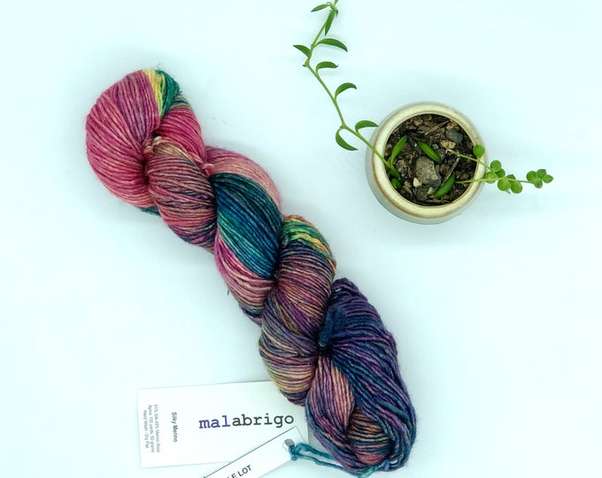 Malabrigo Silky Merino, Dk weight yarn, single lot, pink and multi