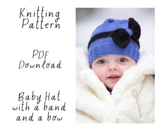Baby Bow Hat Knitting Pattern, DK Yarn (PDF Download)