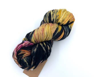 Franca Yarn by Manos del Uruguay, Light Super Bulky, 100% Superwash Merino Wool, Black Pepper, Black, orange, yellow, Merino Yarn