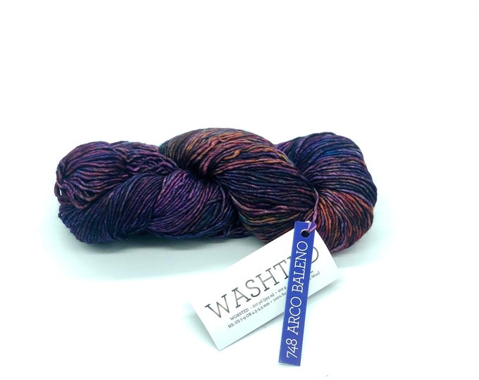 Malabrigo Washted Yarn, Worsted ,100% Superwash Merino Wool, Purple, orange, Arco Baleno