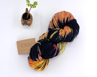 Franca Yarn by Manos del Uruguay, Light Super Bulky, 100% Superwash Merino Wool, Black Pepper, Black, orange, yellow, Merino Yarn