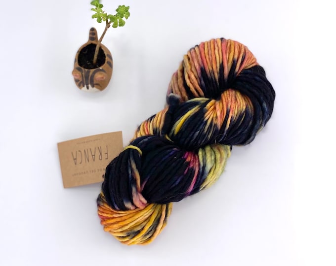 Franca Yarn by Manos del Uruguay, Super Bulky, 100% Superwash Merino Wool, Black Pepper, Black, orange, yellow, Merino Yarn