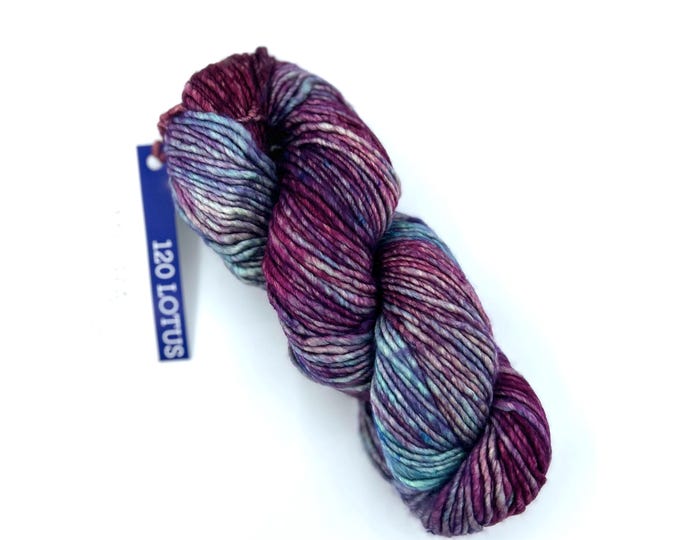 Malabrigo Mecha Yarn Lotus 120 - Bulky Weight Merino Wool for Knitting and Crochet - Purple and Blue Single Ply Superwash
